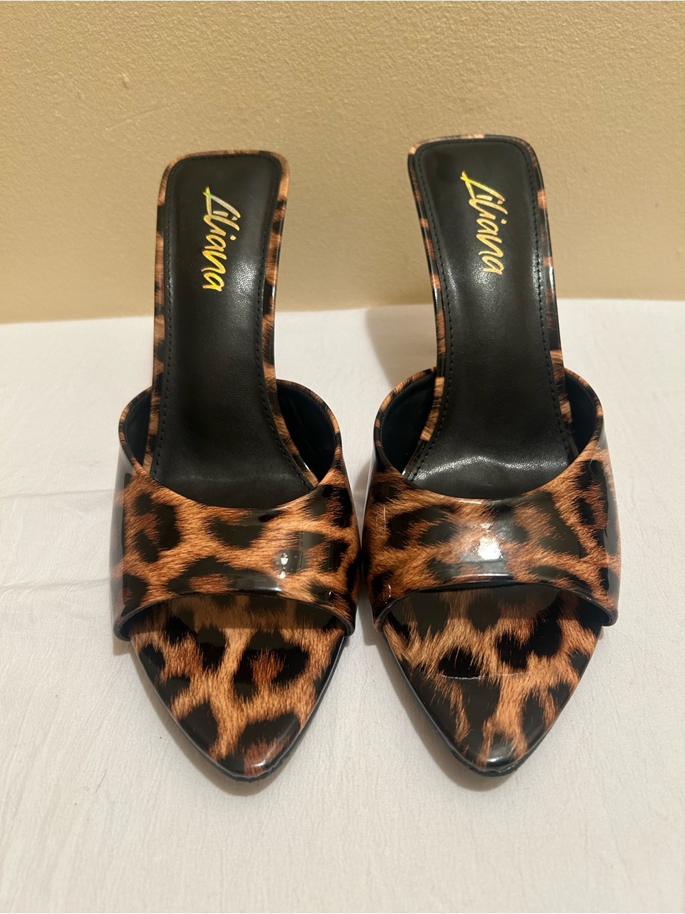 Leopard Print Slide Heels - Brown